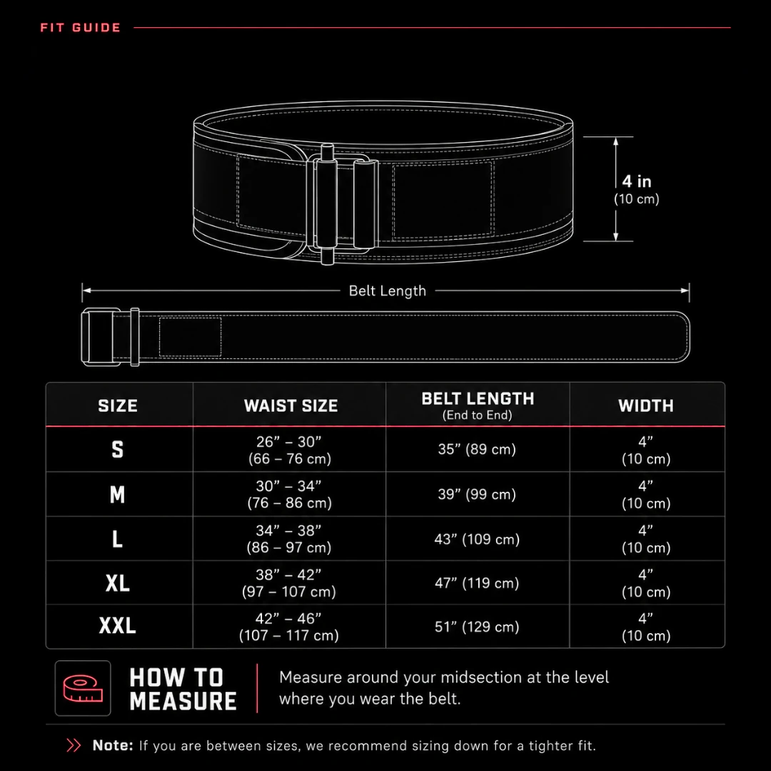 SQUATRAT Canvas Belt size chart