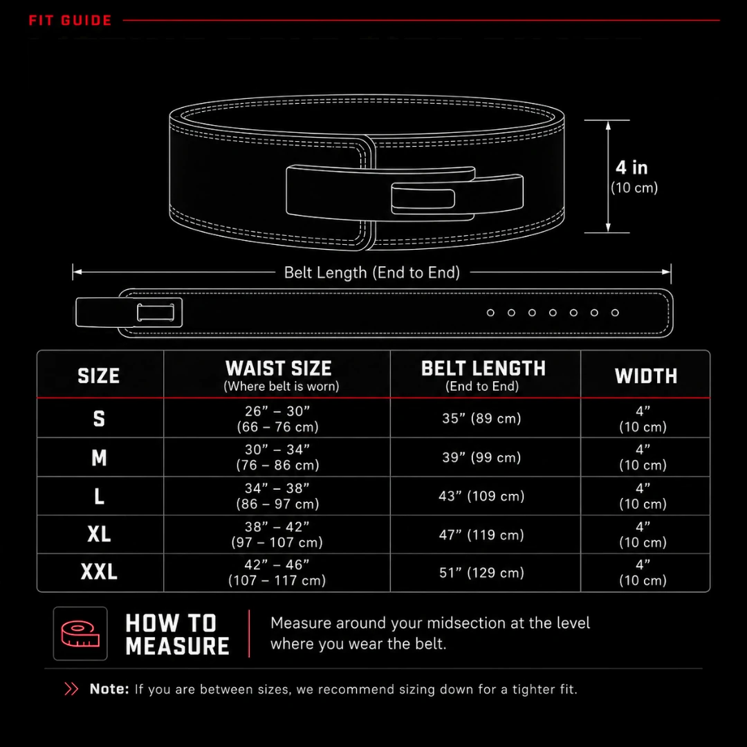SQUATRAT Leather Belt size chart