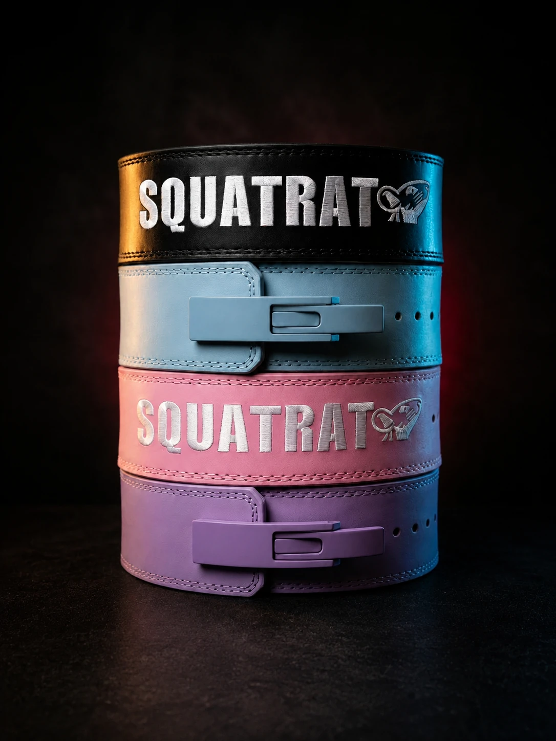 SQUATRAT leather lever belts stacked