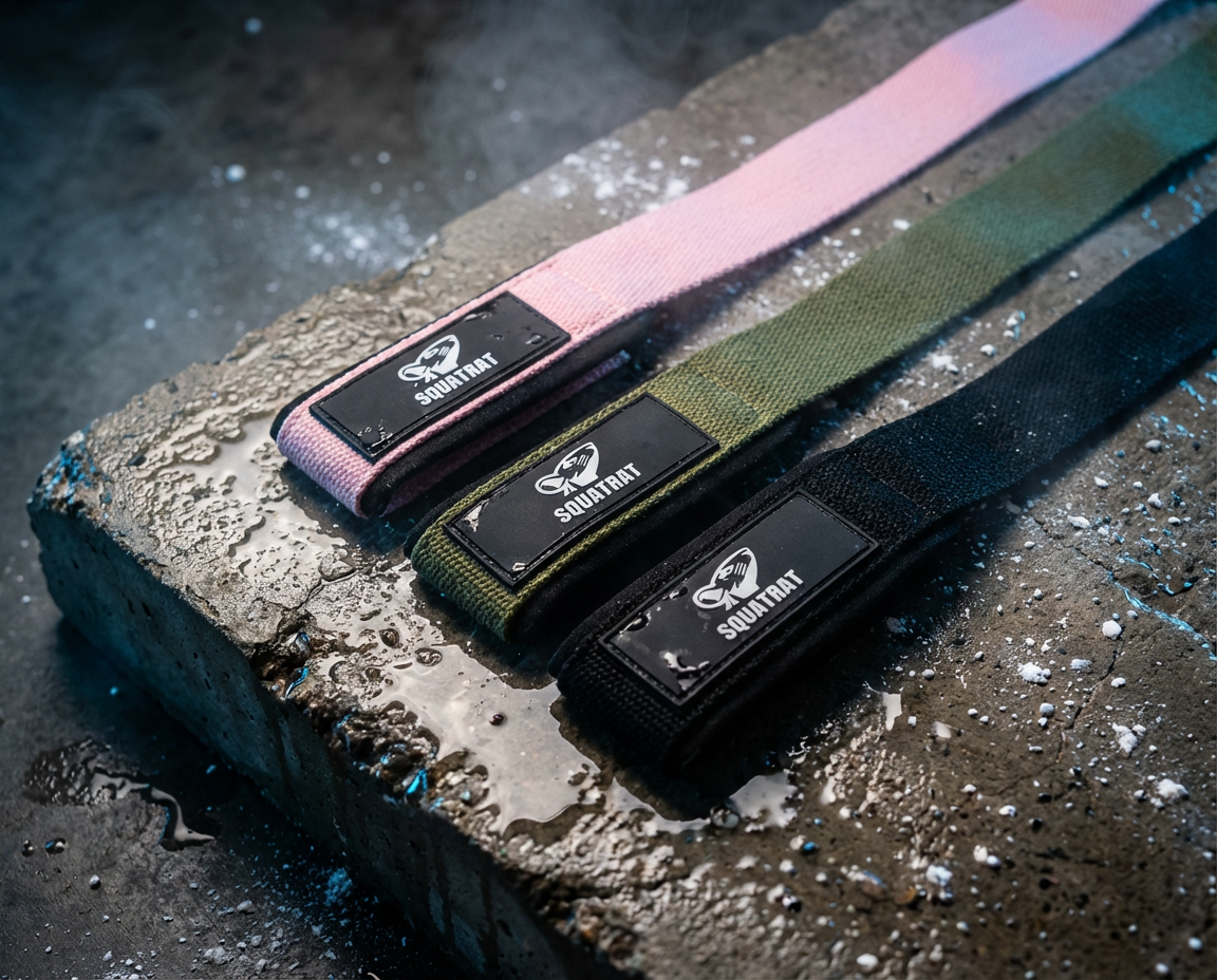 SQUATRAT lifting straps in black olive and pink